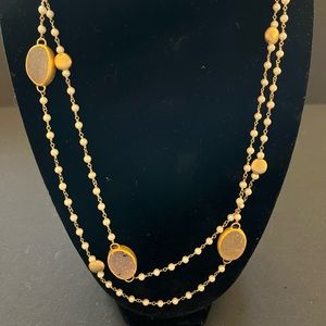 Nina Nguyen Handmade Necklace. Sterling silver Gold Overlay White Druzy Pearl